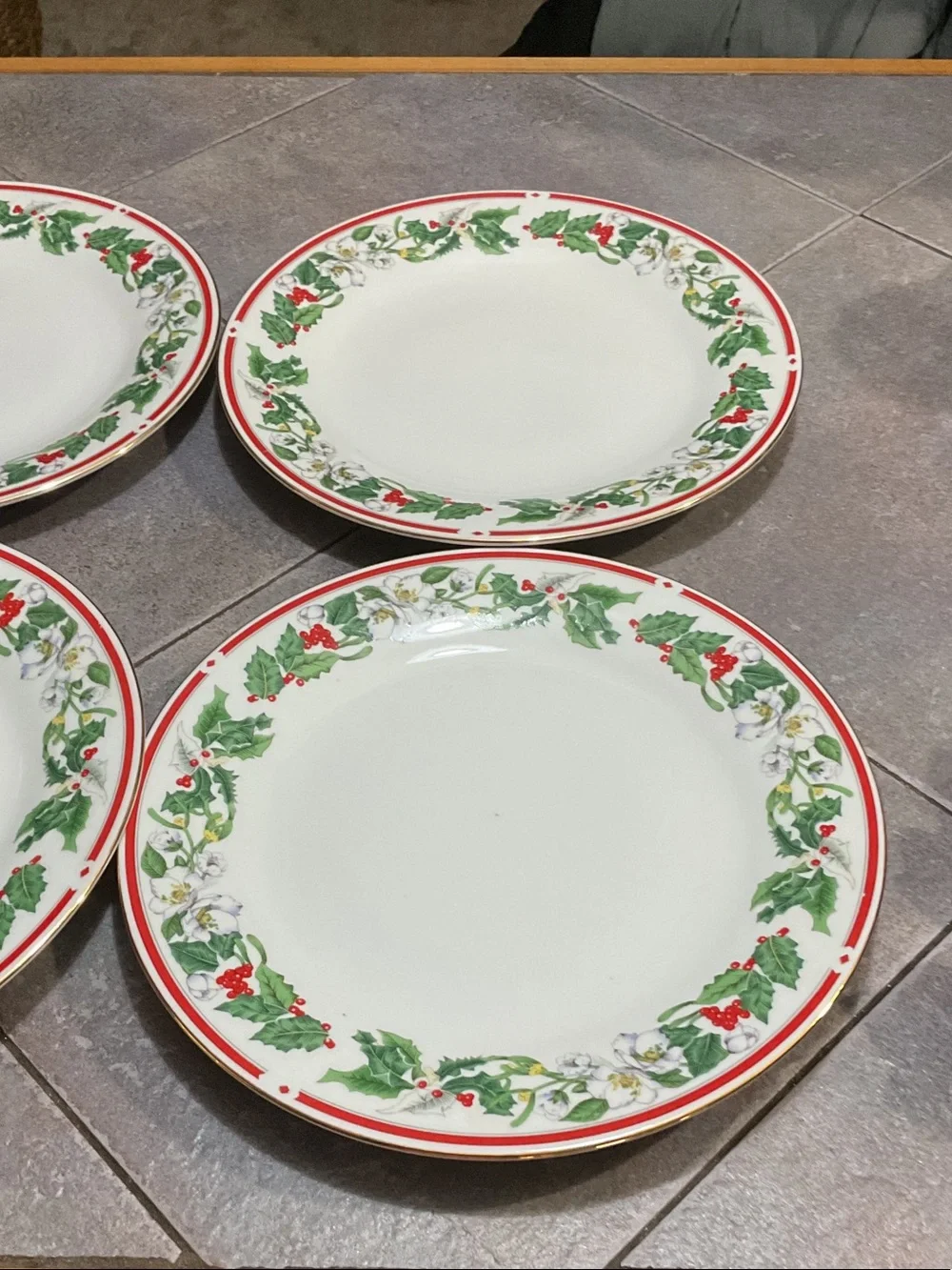 Festive Holly Border Dinner Plate - White, Red & Green